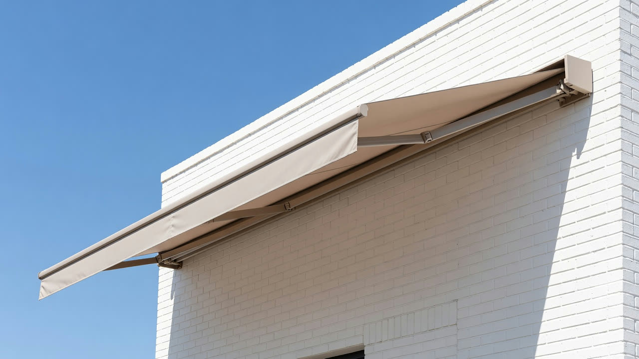 Toldo cofre contra el cielo azul